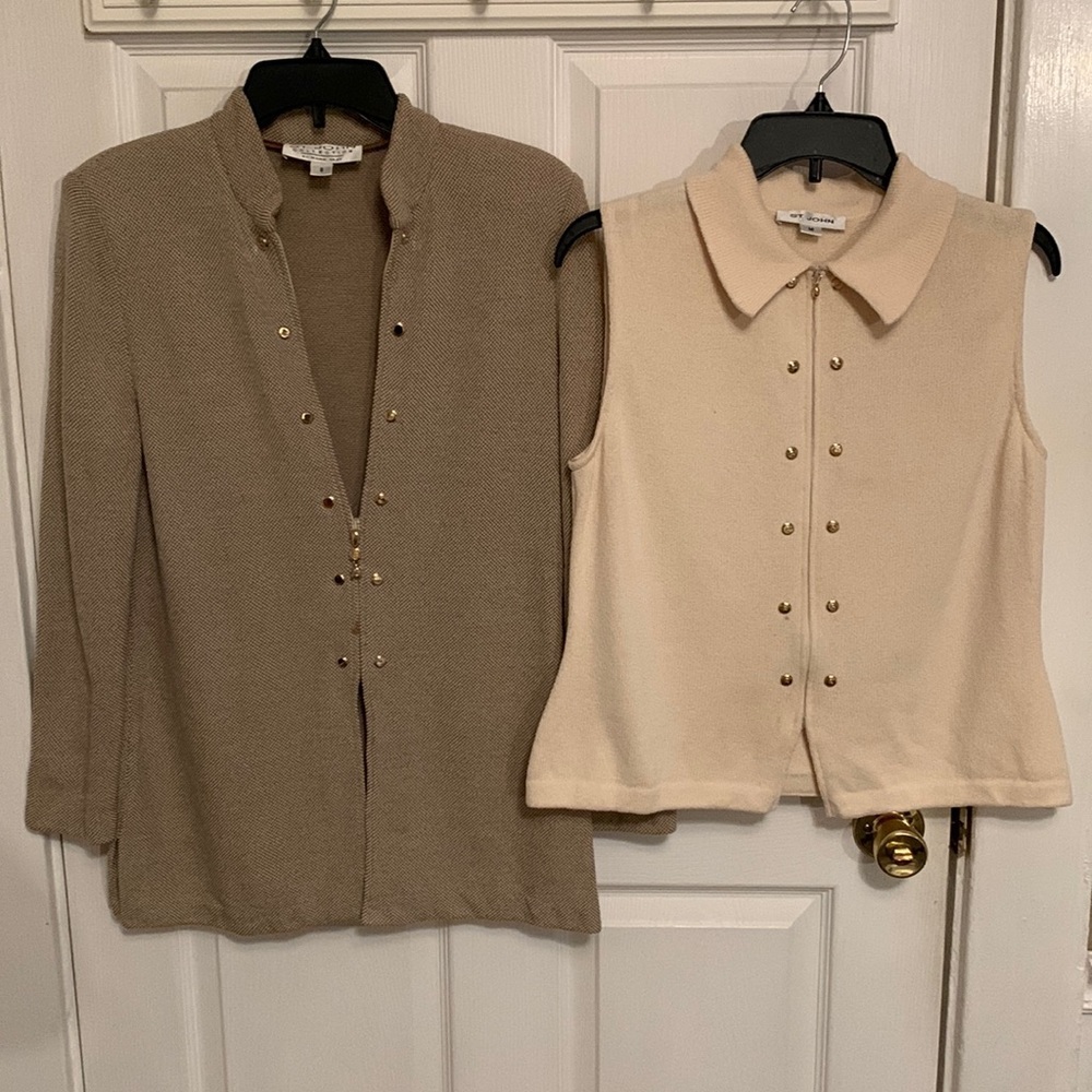 St. John Vintage Women’s Long Sleeve Jacket And Collar Sleeveless Vest Bundle
